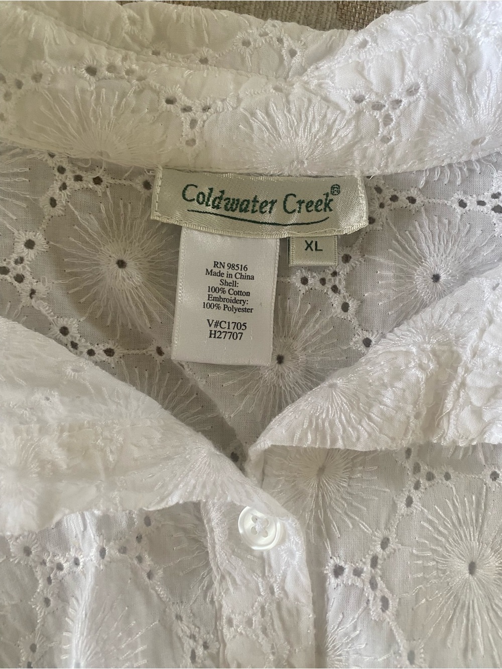 Coldwater Creek White Eyelet Embroidered Button Front Blouse XL - Picture 6 of 15